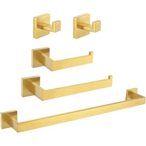 Mixxidea Square Toilet Paper Holder Bundle with Single Towel hook 2 PCS, Towel Holder, Towel Bar (Brushed Gold) - 1 of 3