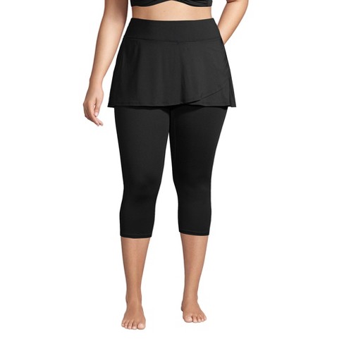 Lands' End Women's Plus Size Chlorine Resistant High Waisted Modest Swim  Leggings with UPF 50 - 1x - Black