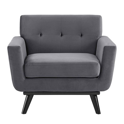 Sloane 40" Gray Velvet Tufted Accent Chair with Black Wood Legs