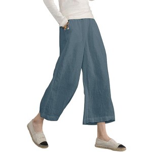 ECUPPER Womens Cotton Cropped Pants Loose Fit Wide Leg Capri Casual Plus Size Elastic Waist Trousers - 1 of 4