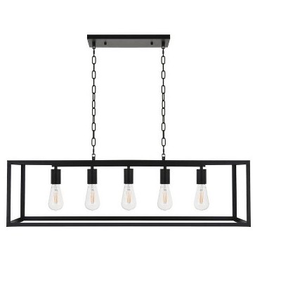 Modern Black Metal 5-Light Rectangular Island Pendant