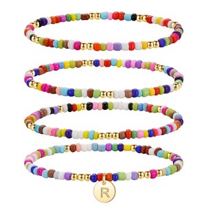 Turandoss 4PCS Colorful Beaded Initial Bracelets for Women Teen Girls - Stretch Bohemian Disc Initial Stackable Jewelry Birthday Gifts - 1 of 4
