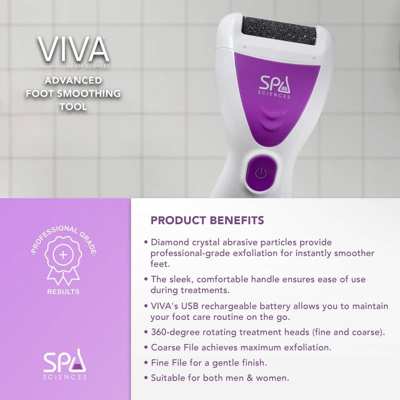 Spa Sciences VIVA Deluxe Pedi Rechargable Electronic Foot Smoother with Diamond Crystals, 4 of 12
