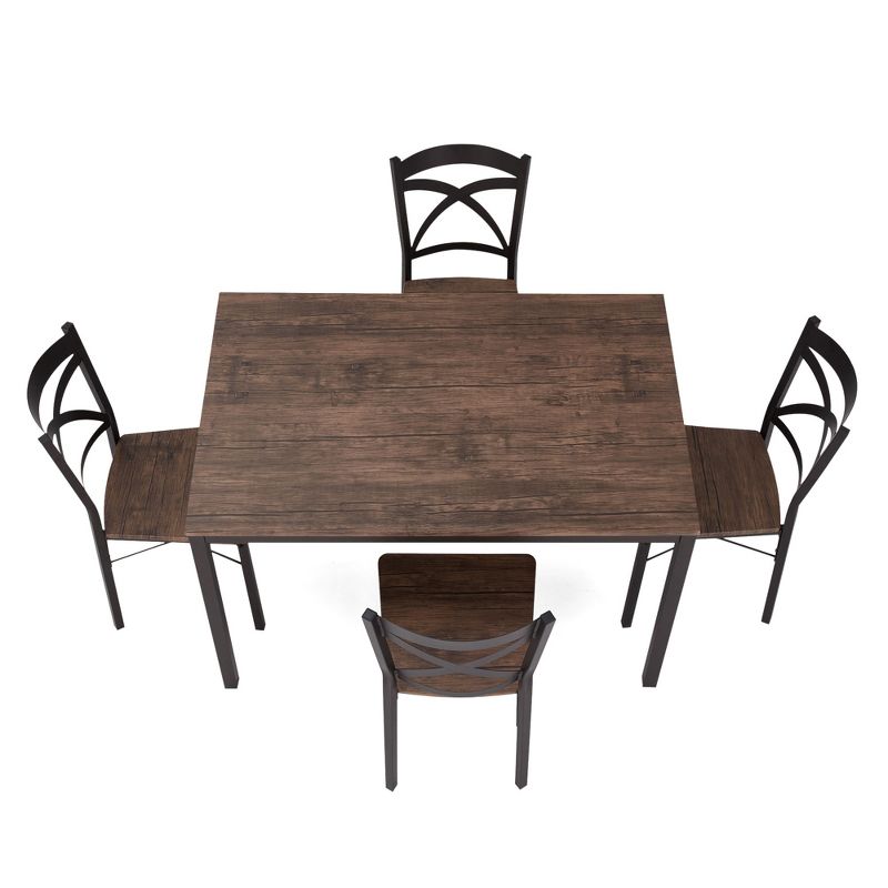 JOMEED 5 Piece Metal Frame Kitchen Dining Table and Chairs Set, Brown/Black, 2 of 7