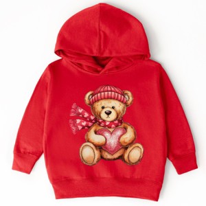 Valentine Teddy Bear Beanie - Toddler Hoodie - 1 of 4