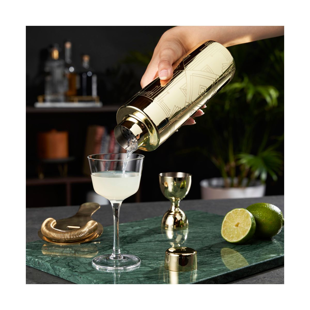 Viski 24 oz Stainless Steel Cobbler Cocktail Shaker with Strainer & Jigger Cap for Espresso Martini, Margarita, Bartender Gifts, Home Bar Tools, Gold - thumbnail 4