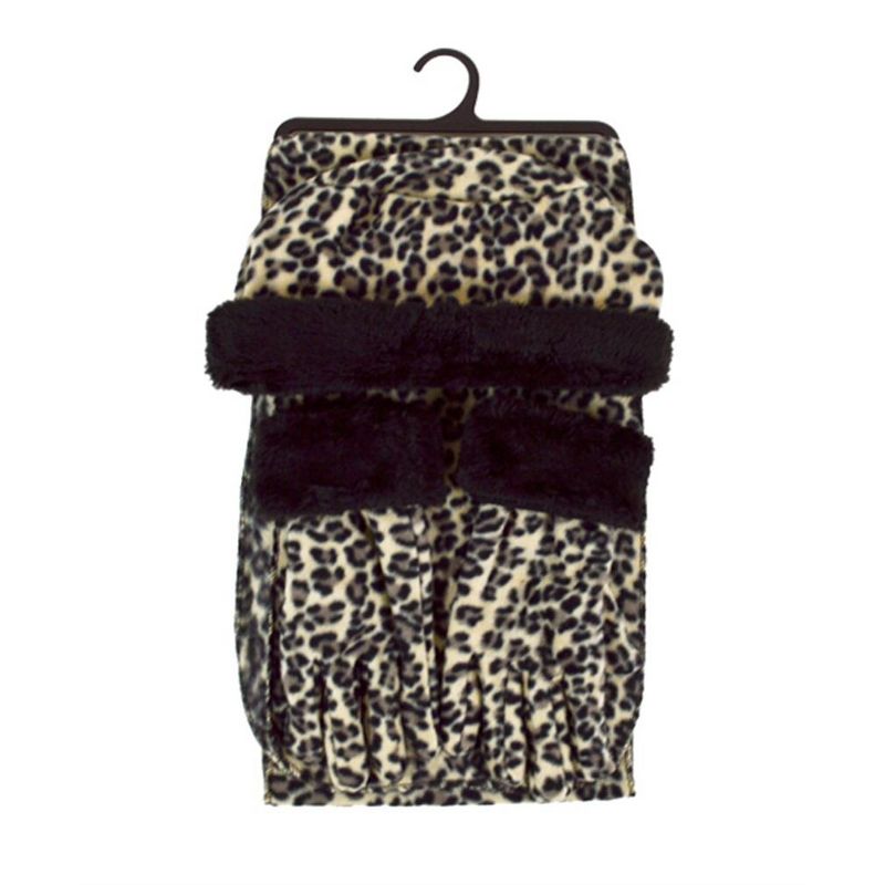 Women's Leopard 3-Piece gloves scarf Hat Fur Trim Winter Set, 2 of 4