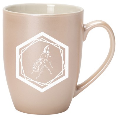Elanze Designs 10 Ounce Ceramic Decorative Laser Engraved Geometric Design Giftable Novelty Tea Coffee Cup Mug Precious Pearl Hercules Beetle