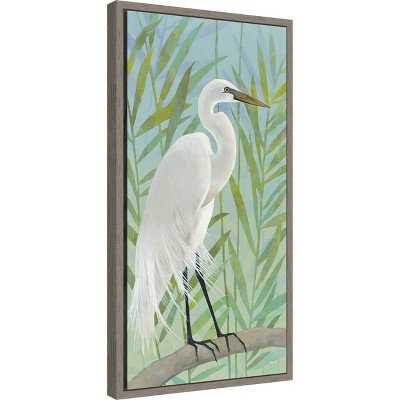 White Egret and Green Plants Canvas Wall Art Print