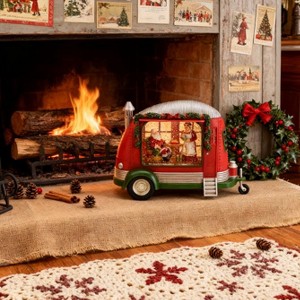 YOOCOZZ Christmas Ornaments Decor-11.3x4.4x8" Xmas Plastic/Resin Camper With Mr & Mrs Santa Tea Time Led/Water Spinning/2 Way Switch, 3*AA Required - 1 of 4