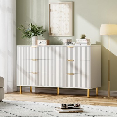 Whizmax Fluted 6 Drawers Dresser, Curved Profile Design, Dresser TV Stand, Wood Drawer Organizer for Bedroom, Living Room, Hallway