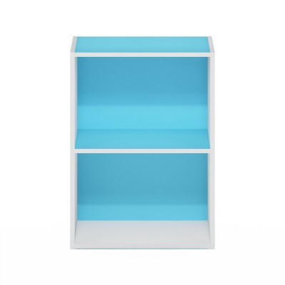 White and Light Blue Stackable Kids Bookcase with Open Shelves