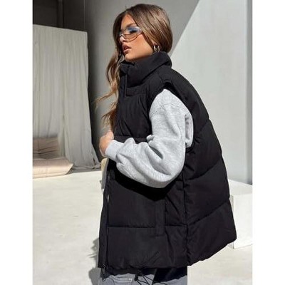 Женские жилеты Zeagoo Women' Outerwear Vest Oversized Lightweight Collar Sleeveless Gilet Quilted Zip Up Vests Fall Outfit Fashion Black L — фото 2