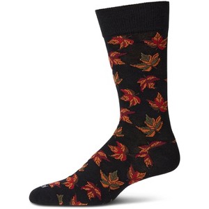 Memoi Men's Leaf-Themed Rayon Blend Novelty Crew Sock Black 10-13 - 1 of 4