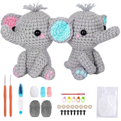 iMountek "Elephant Crochet Kit for Beginners – DIY Supplies to Create 2 Cute Elephants, Perfect Craft Project for Kids & Adults" Blue