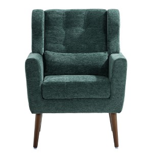 TiramisuBest Modern Chenille Accent Chair,Soft Padded Lounge Armchair with Pillow & Solid Wood Legs for Living, Bedroom, Blackish Green - 1 of 4