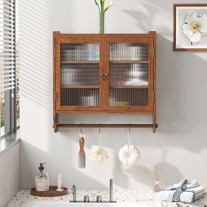 24.8"W Glass Door Vintage Double Door Wall Cabinet with 3 Tiers of Storage with Towel Rack for Bathroom, Kitchen and Dining Room - ModernLuxe - 1 of 4