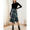 Women's Plaid Wool Midi Skirt - Fringed A-Line Wrap Style for Fall & Winter Green - 4 of 4