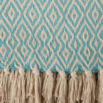 Aqua Blue Double Diamond 50x60 Cotton Throw Blanket