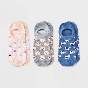 Women's Farm Animals 3pk Liner Socks - Denim Heather/Heather Gray/Pink 4-10 - 1 of 3