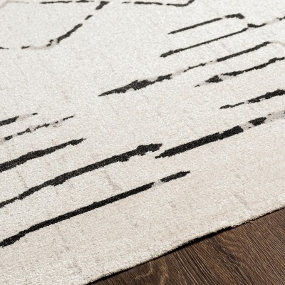 Modern Gray and Cream Washable Synthetic Area Rug 6'7" x 9'