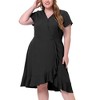 Agnes Orinda Women's Plus Size Relaxed Fit Faux Wrap Elastic Waist V Neck Chambray Ruffle Dresses - 2 of 4