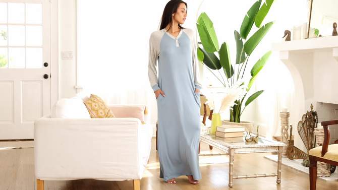 ADR Women's Soft Knit Nightgown, Full Length Long Henley Night Shirt Pajama Top with Pockets, 2 of 7, play video