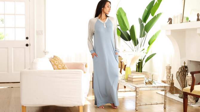 Women's Soft Knit Nightgown, Full Length Long Henley Night Shirt Pajama Top with Pockets, 2 of 7, play video