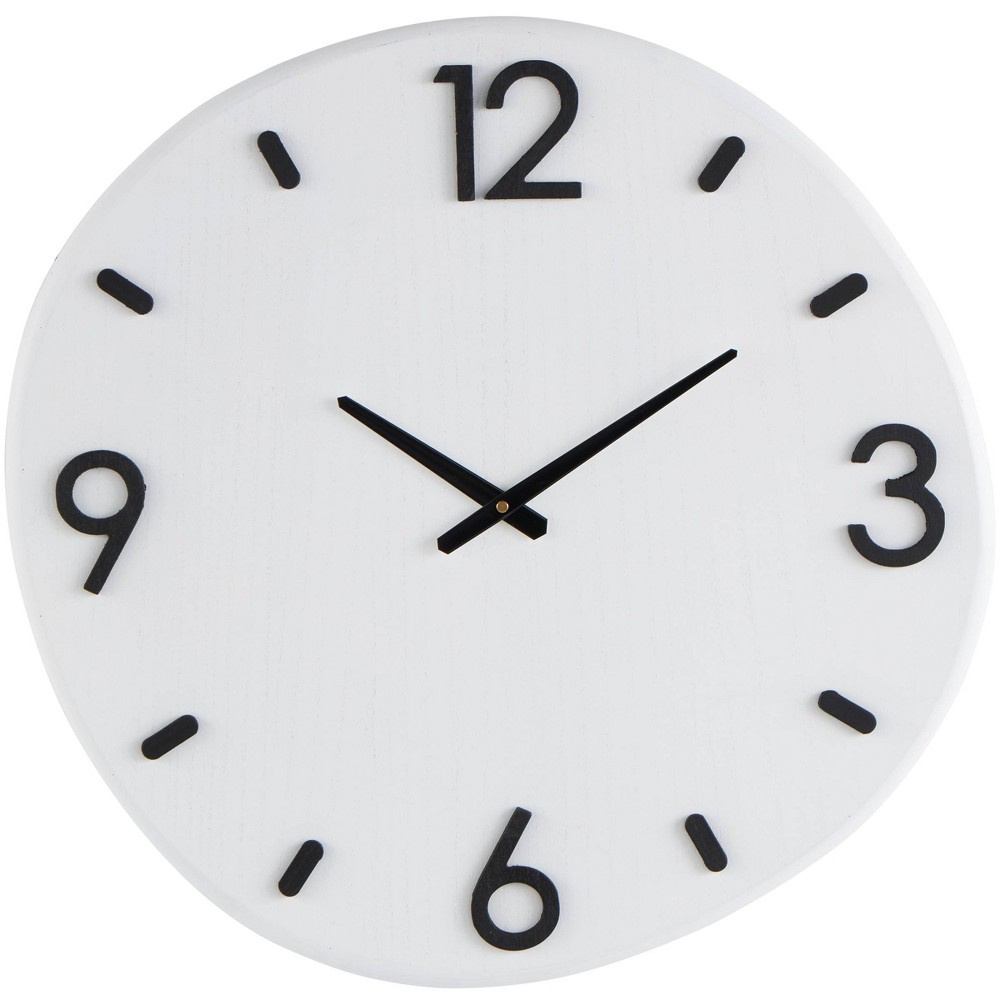Photos - Wall Clock Olivia & May Wood Round Decorative  with Black Hands and Numbers White