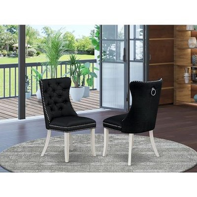 East West Furniture DAP2F23 Dallas Parson Kitchen Chairs - Button Tufted Nailhead Trim Beige Red faux Leather  Dining Chairs, Set of 2, linen white