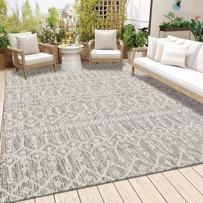 Indoor Outdoor Area Rug Geometric Farmhouse Rug Low Pile Stain-Resistant Easy Care Carpet for Living Room Bedroom Backyard Patio