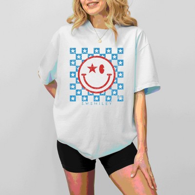 Simply Sage Market S.W.Smiley Checkered Patriotic Garment Dyed Tee