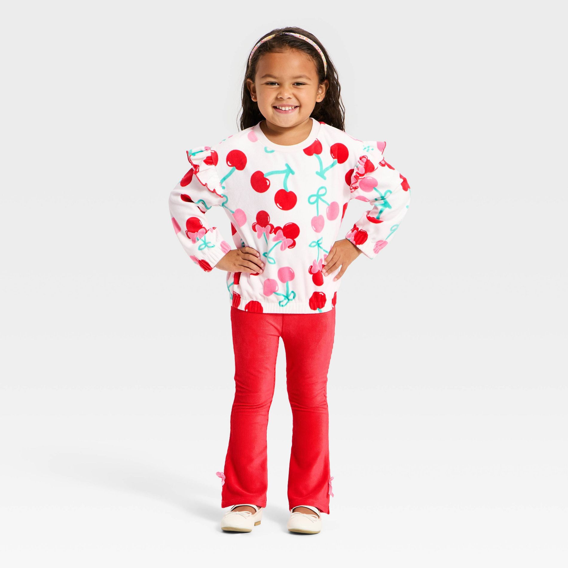 Toddler Girls' 2pc Disney Minnie Mouse Cherry Sweatshirt and Pants Set - Red