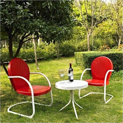 Steel 3 Metal Outdoor Seating Set in Red-Pemberly Row