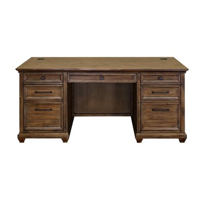 Martin Furniture Porter Traditional Wood Double Pedestal Executive Desk Brown: No Assembly, 68.5" Width, All Purpose Drawer