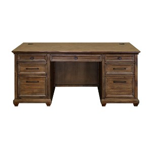 Martin Furniture Porter Traditional Wood Double Pedestal Executive Desk Brown: No Assembly, 68.5" Width, All Purpose Drawer - 1 of 4