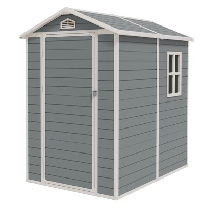 LACOO 4' x 6' Outdoor Storage Plastic Shed with Window and Floor