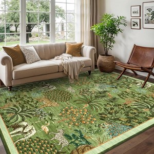 Forest Rug Washable Area Rugs for Living Room Bedroom Jungle Animal Print Rug Soft Non Slip Low Pile Throw Rug - 1 of 4