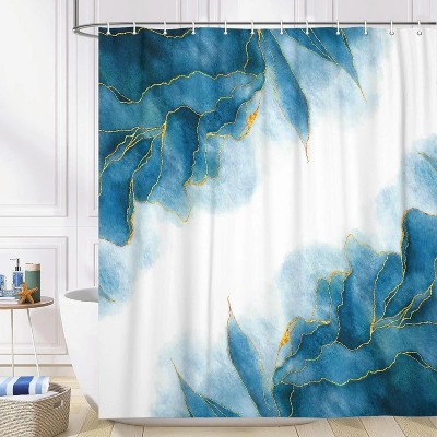 LunaLulinlk Blue and Gold Marble Polyester Shower Curtain