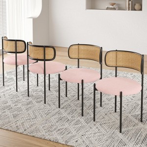 VYNXARIA Modern Pink Upholstered Dining Chairs Set of 4£¬Rattan Back Accent Kitchen Chairs with Metal Legs - 1 of 4