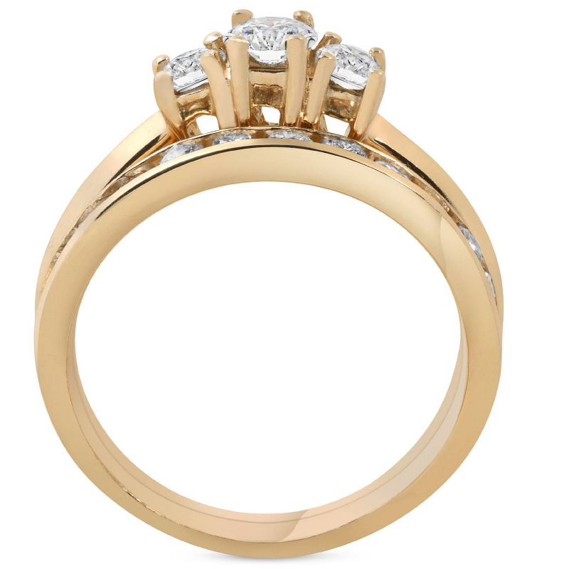Pompeii3 14k Yellow Gold 1ct Diamond Engagement Wedding Ring Set 3Stone Channel Set Round, 2 of 5