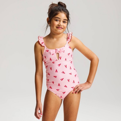 Cat & Jack Girls' Lobster Printed One Piece Swimsuit - Cat & Jack™ Pink M