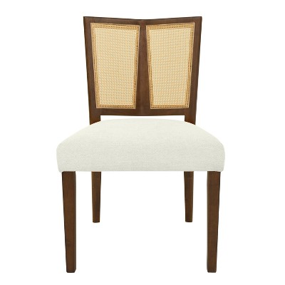 Walnut and Beige High Back Cane Wood Side Chair