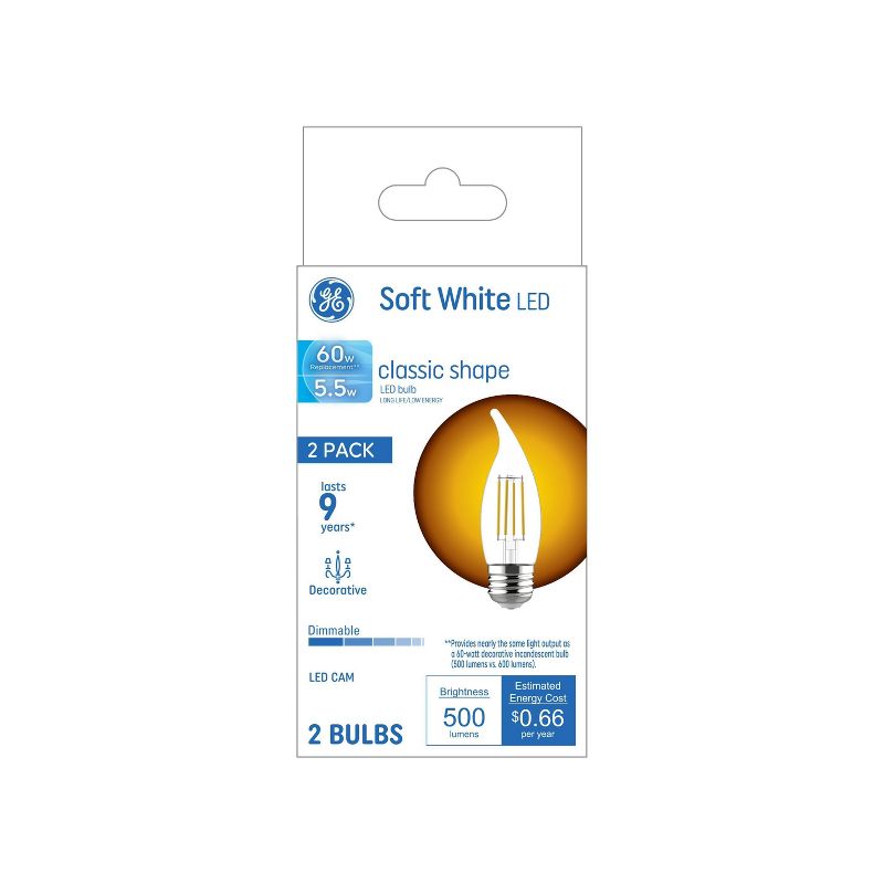 GE 2pk 5.5 Watts Soft White Medium Base LED Decorative Light Bulbs, 1 of 7