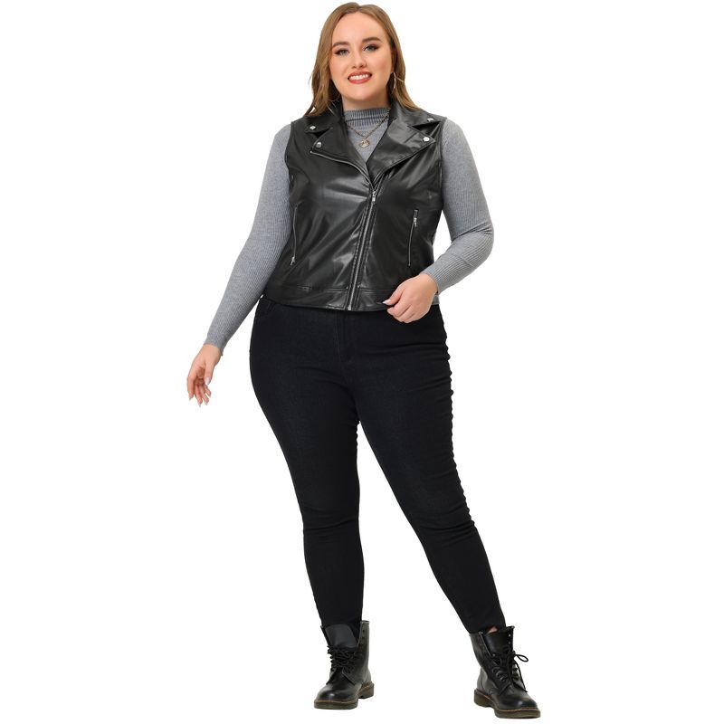 Agnes Orinda Women's Plus Size Leather Motorcycle Zip-Up Riding Biker Crop Vest Jacket, 3 of 6