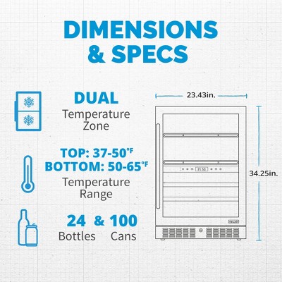 Newair 24" Black Stainless Steel Dual Zone Wine and Beverage Refrigerator