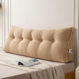Soft Wedge Teddy Velvet Headboard Pillow w/ Side Pocket - PP Cotton Filled, Triangular Backrest Cushion for Dorm Bed - 1 of 4