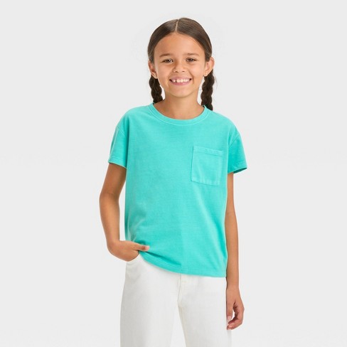 Girls' Short Sleeve Pocket T-Shirt - Cat & Jack™ Turquoise Green M