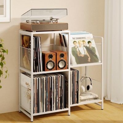 MOEPISY Record Player Stand, Record Player Table with Vinyl Storage Holds up to 300+ Albums
