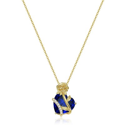 Molenia Heart Birthstone Necklace for Women, 14K Gold Plated Sterling Silver Rose Flower Floral Pendant, Personalized Christmas Birthday Jewelry Gift